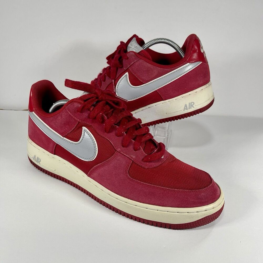Nike Air Force 1 Low Gym Red Suede Silver Swoosh 488298-623 Men's Size 12